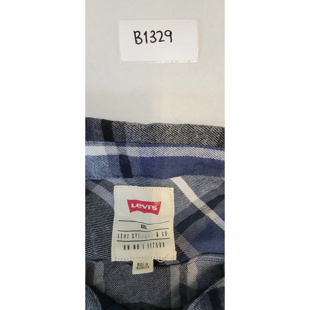 Levi's‎ Men's Plaid Flannel Long Sleeve Button Up Shirt XXL Blue Grey